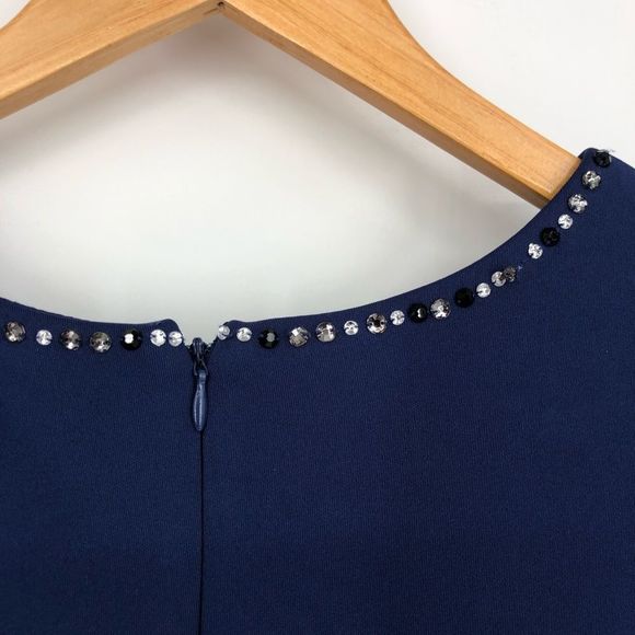 Maggy London Evening Blue Cap Sleeve Rhinestone Neckline Sheath Dress NWT 14 - Picture 8 of 14